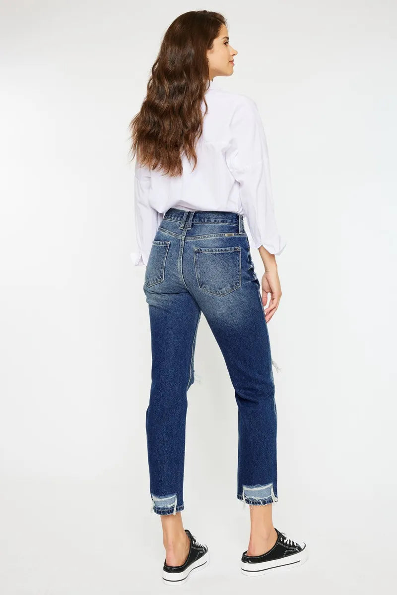 High Rise Distressed Mom Fit Jeans