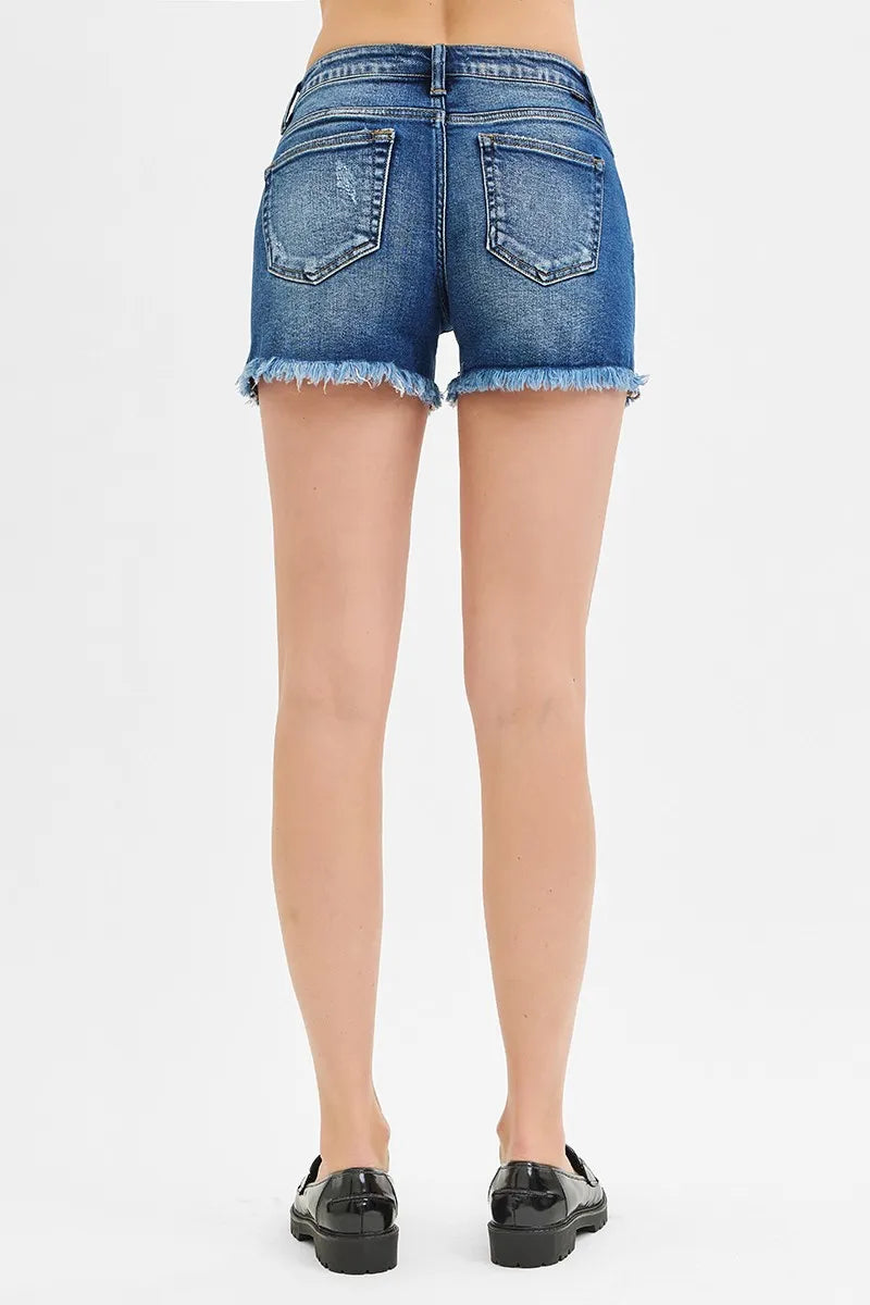Mid Rise Frayed Denim Shorts
