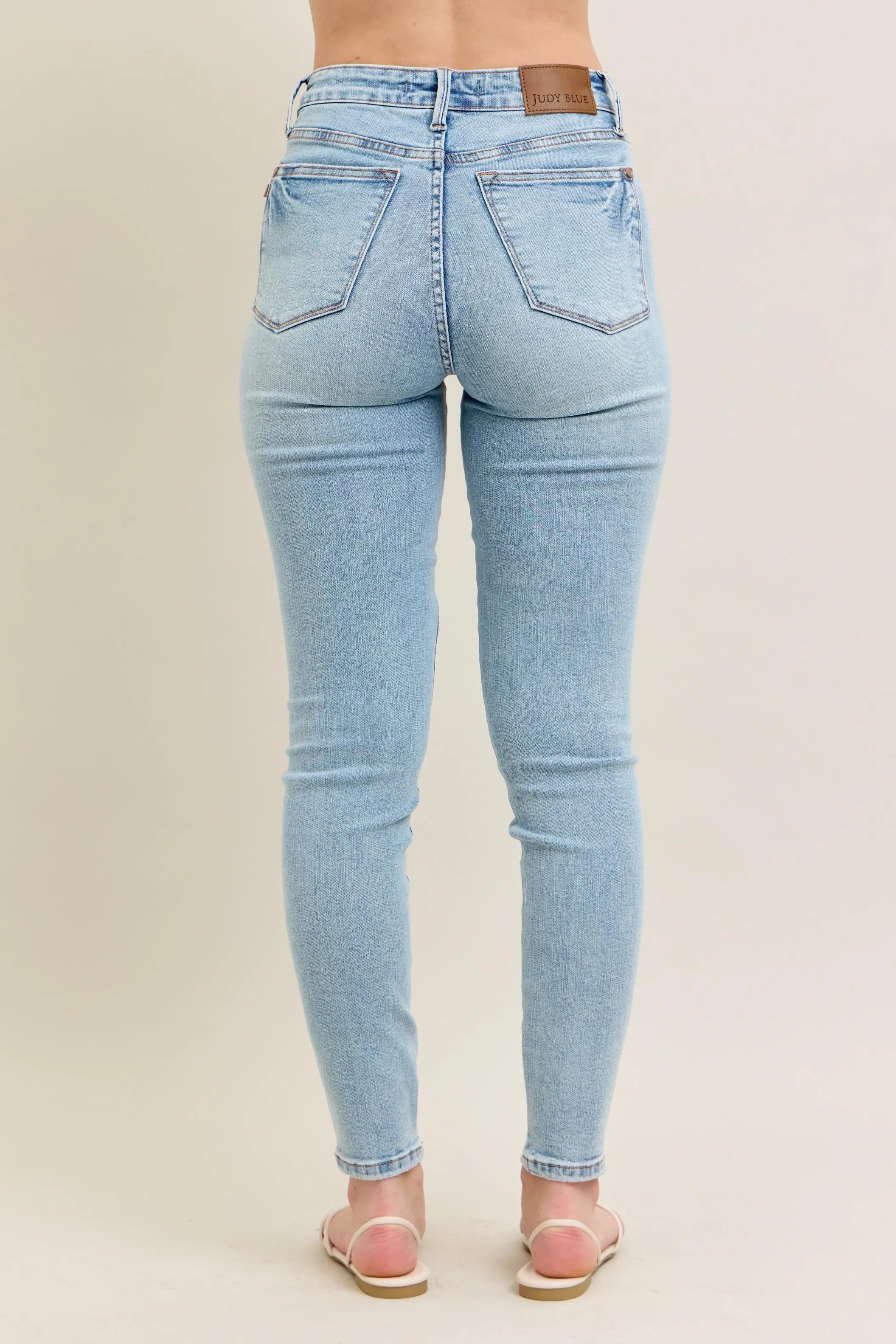 Mid Rise Tummy Control Vintage Wash Skinny Jeans
