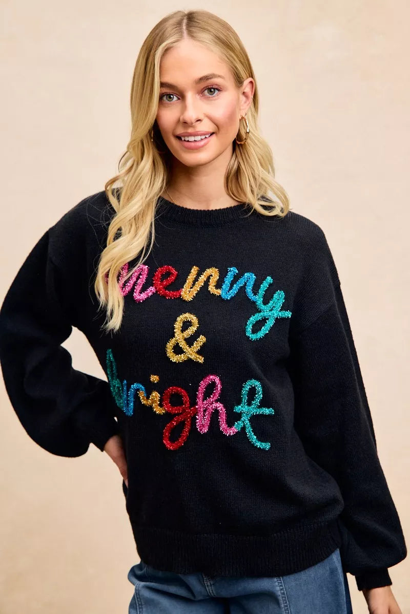 Tinsel Lettering Christmas Sweater