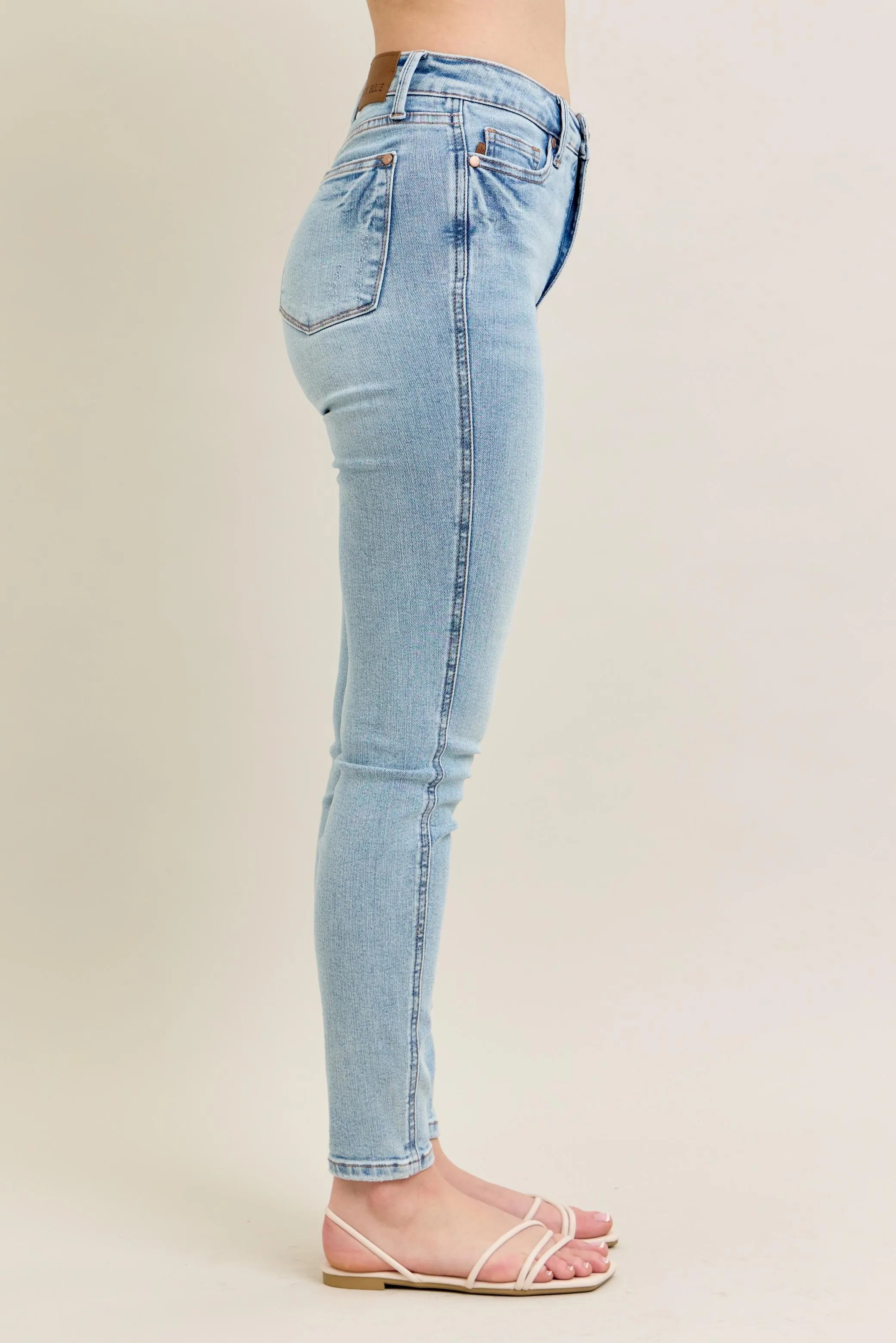 Mid Rise Tummy Control Vintage Wash Skinny Jeans