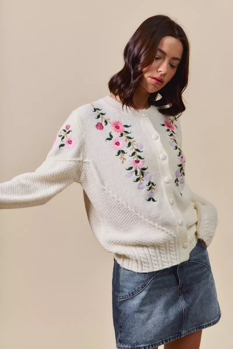 Floral Embroidered Coquette Sweater Cardigan