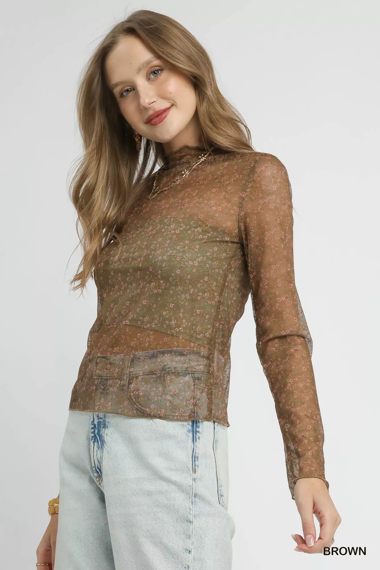 Lace Mesh Long Sleeve Top