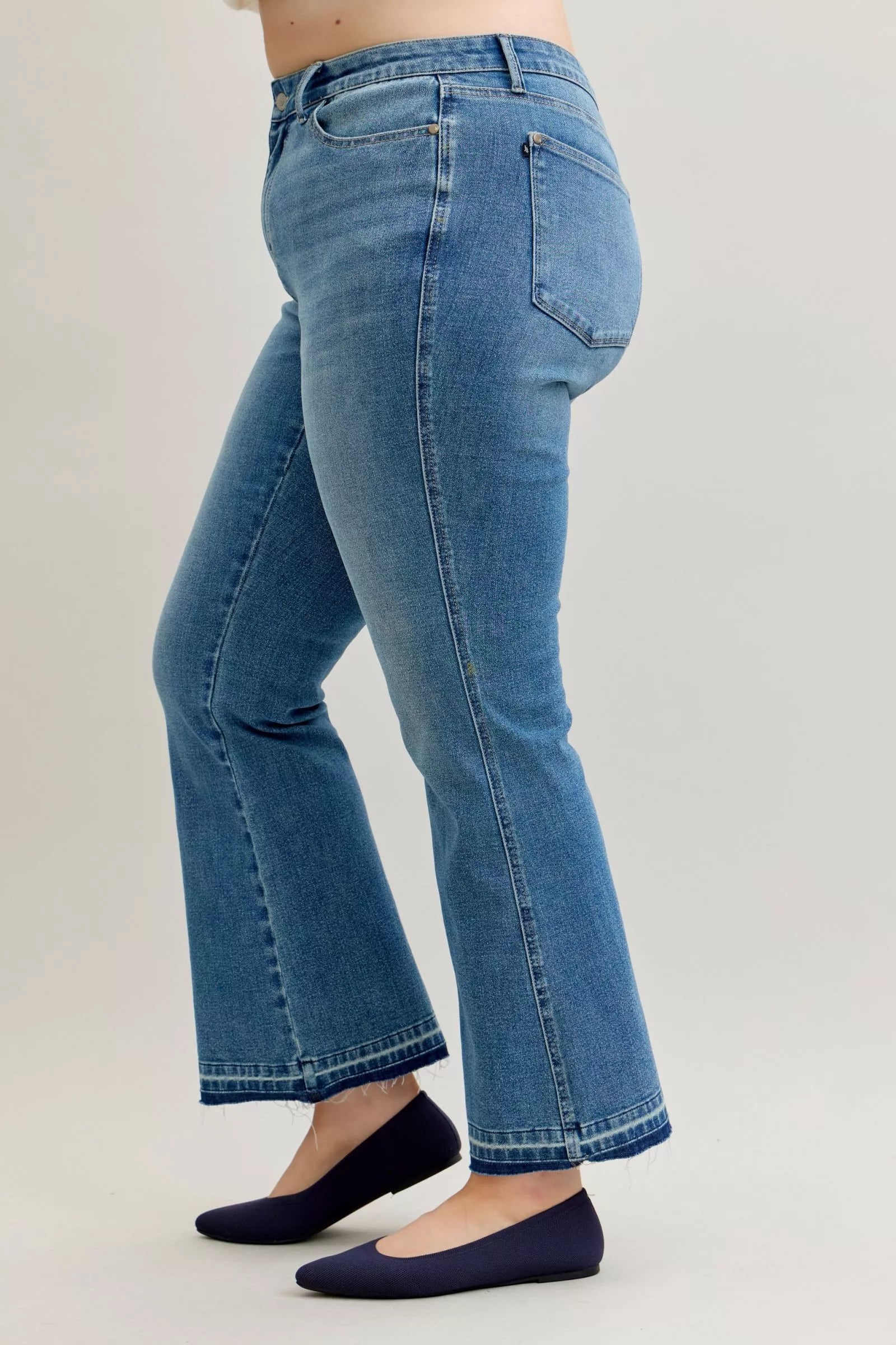 Mid Rise Slim Bootcut Tummy Control Release Hem Jeans