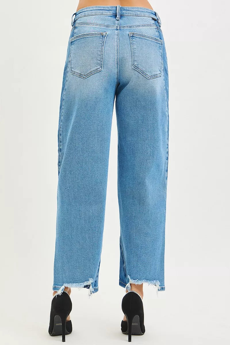 Slouchy Cropped Barrel Jeans with Contrast Wash