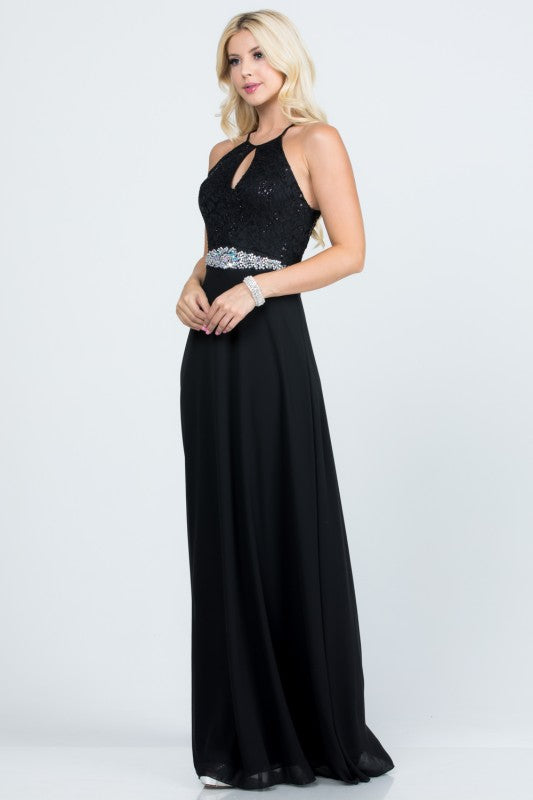 Halter Neck Full-Length A-Line Dress