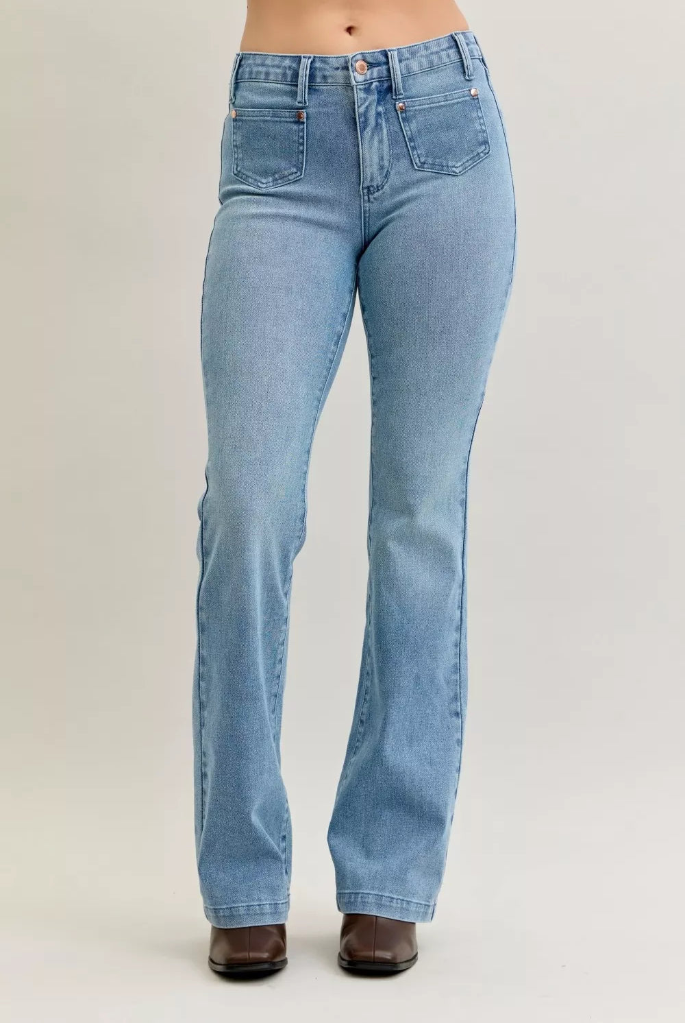 Mid Rise Bootcut Jeans with Contrast Wash
