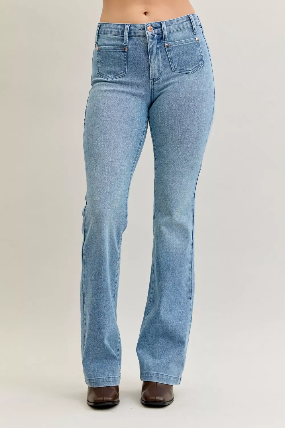 Mid Rise Bootcut Jeans with Contrast Wash