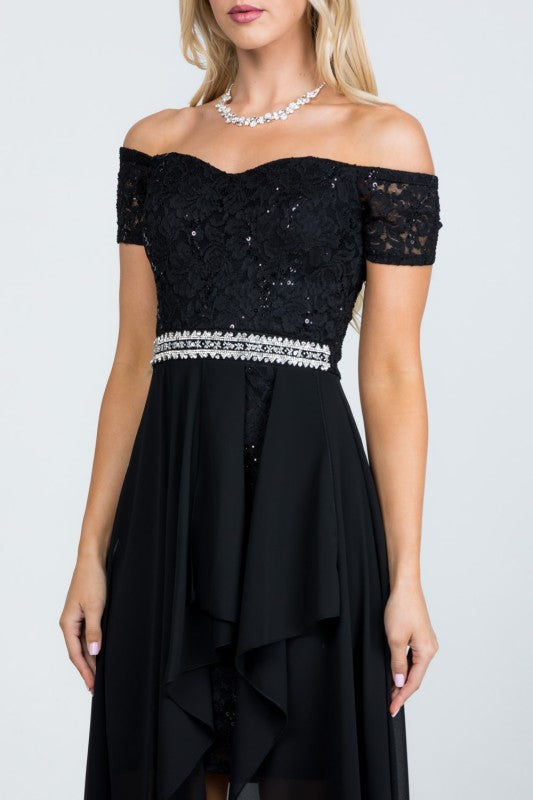Embellished Waist High-Low Cocktail Dress