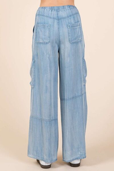 Washed Cargo Wide Leg Pants