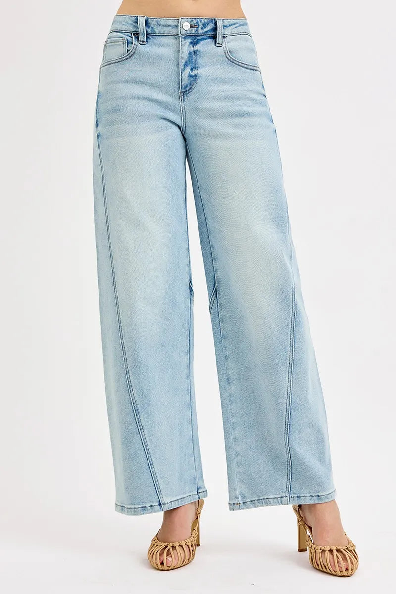 Mid Rise Fit Barrel Jeans