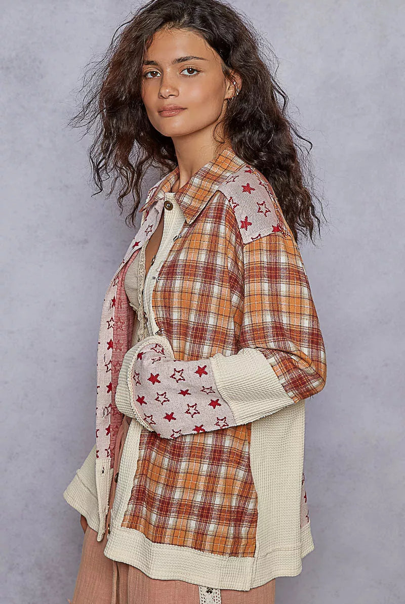 Plaid Contrast Button Down Shacket