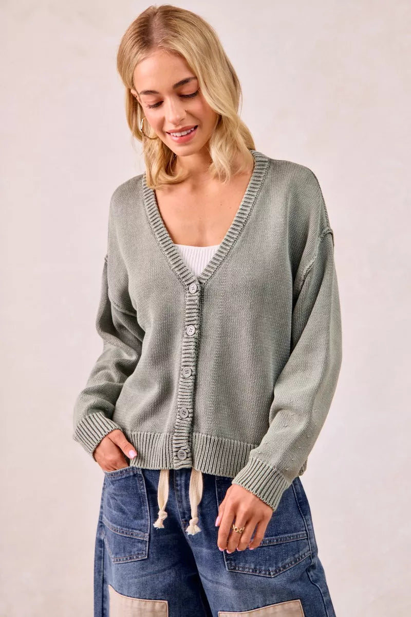 Washed Sweater V-Neck Cardigan