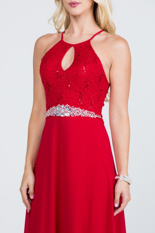 Halter Neck Full-Length A-Line Dress