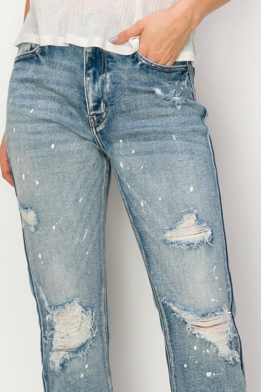 High Rise Distressed Straight Jeans