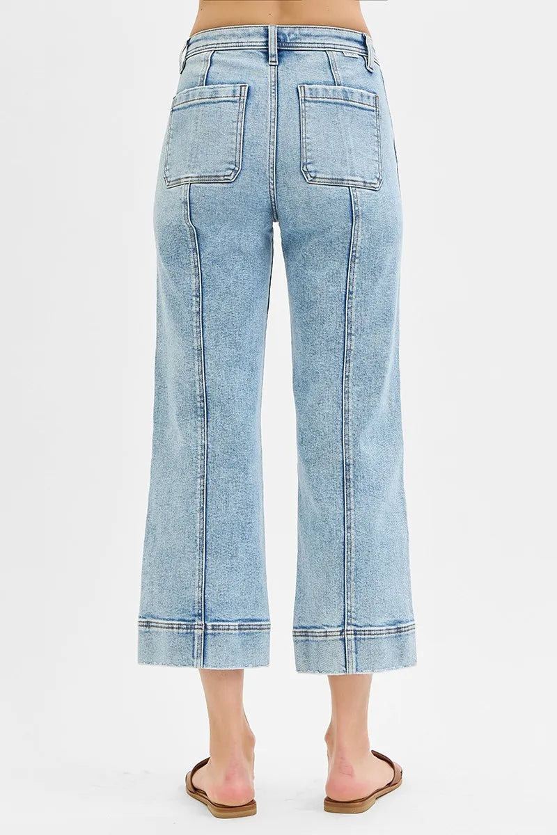 High Rise Crop Wide Front Seam Detailed Jeans