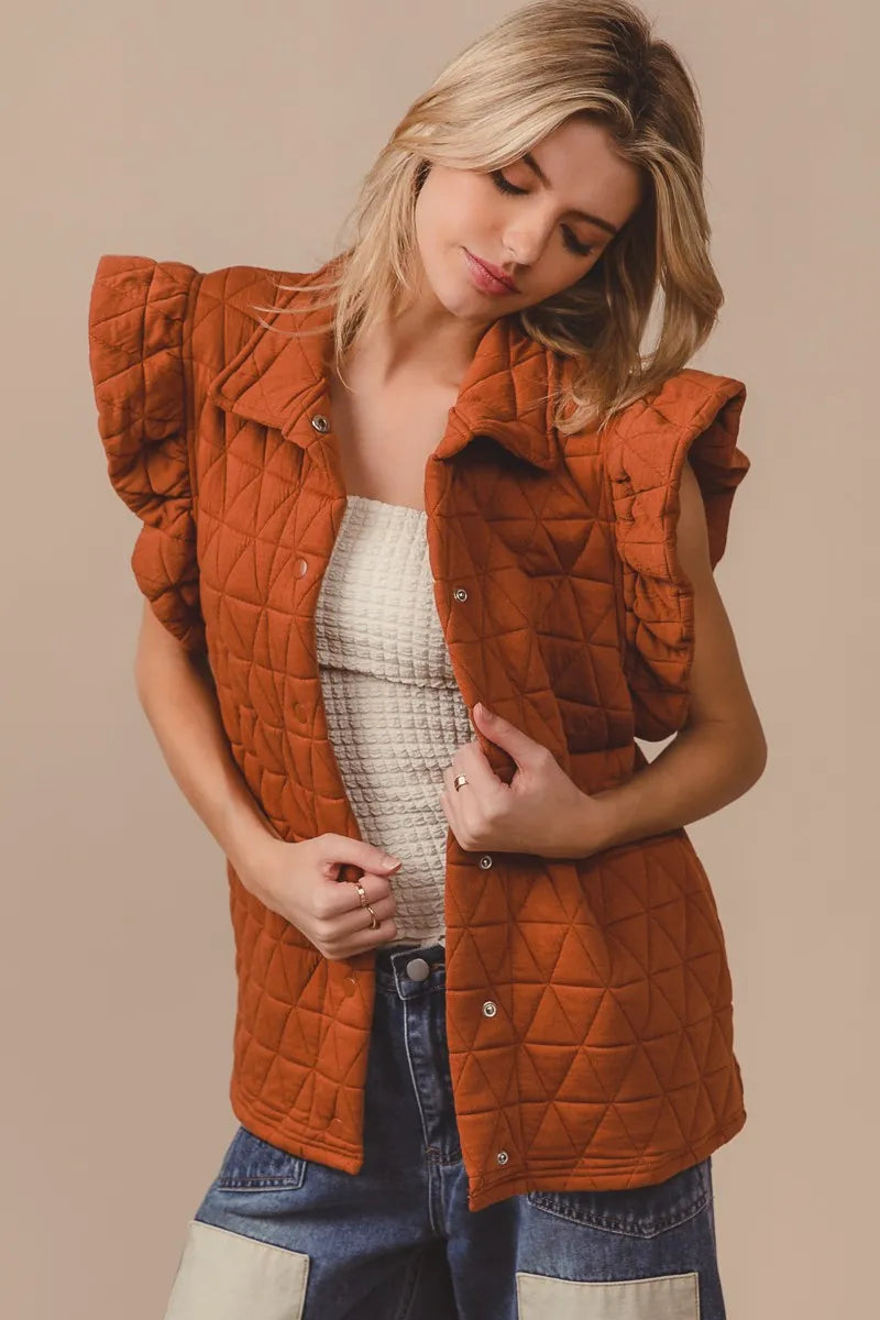 Quilted Knit Ruffle Sleeve Vest