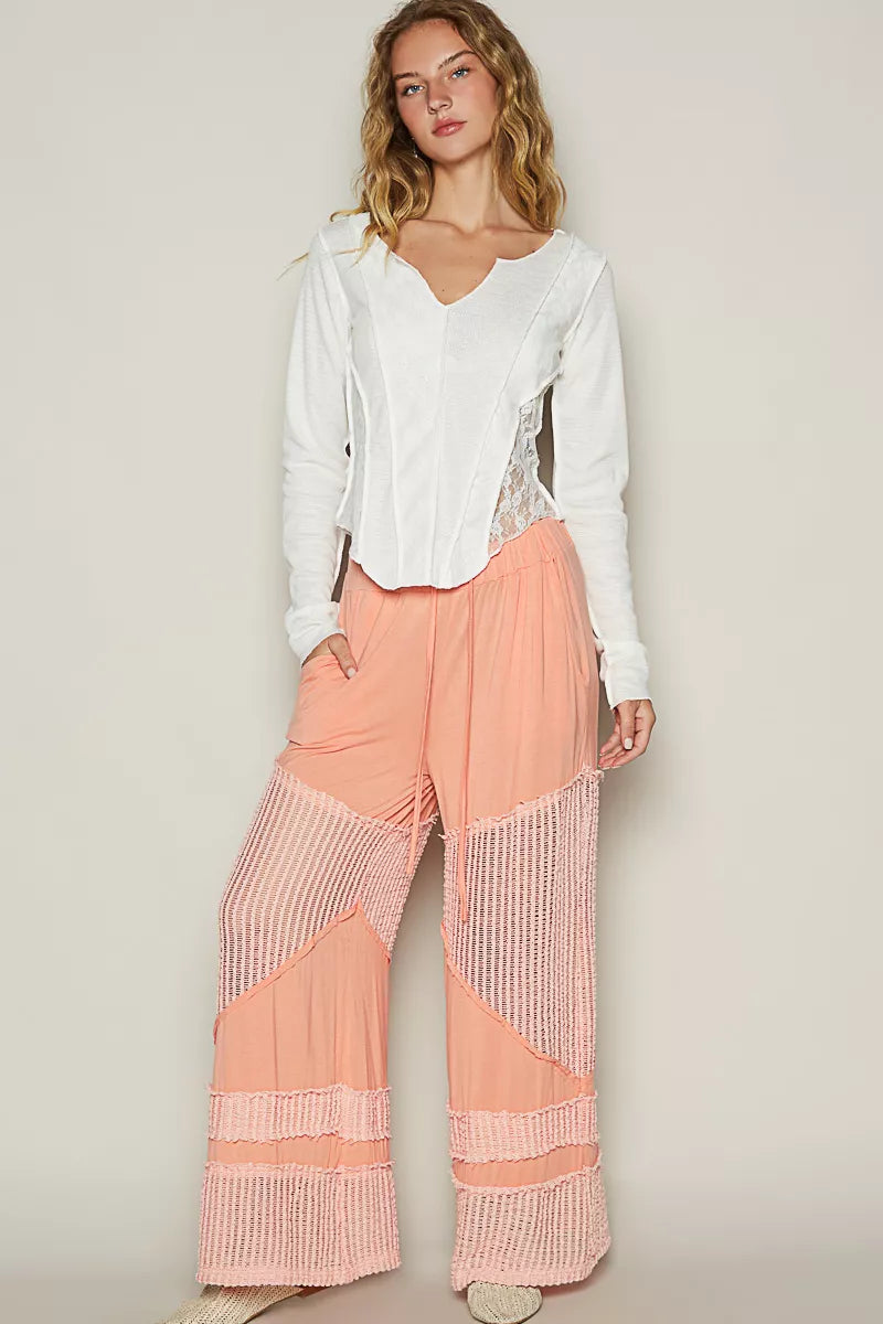 Drawstring Elastic Waistband Wide-Leg Pants