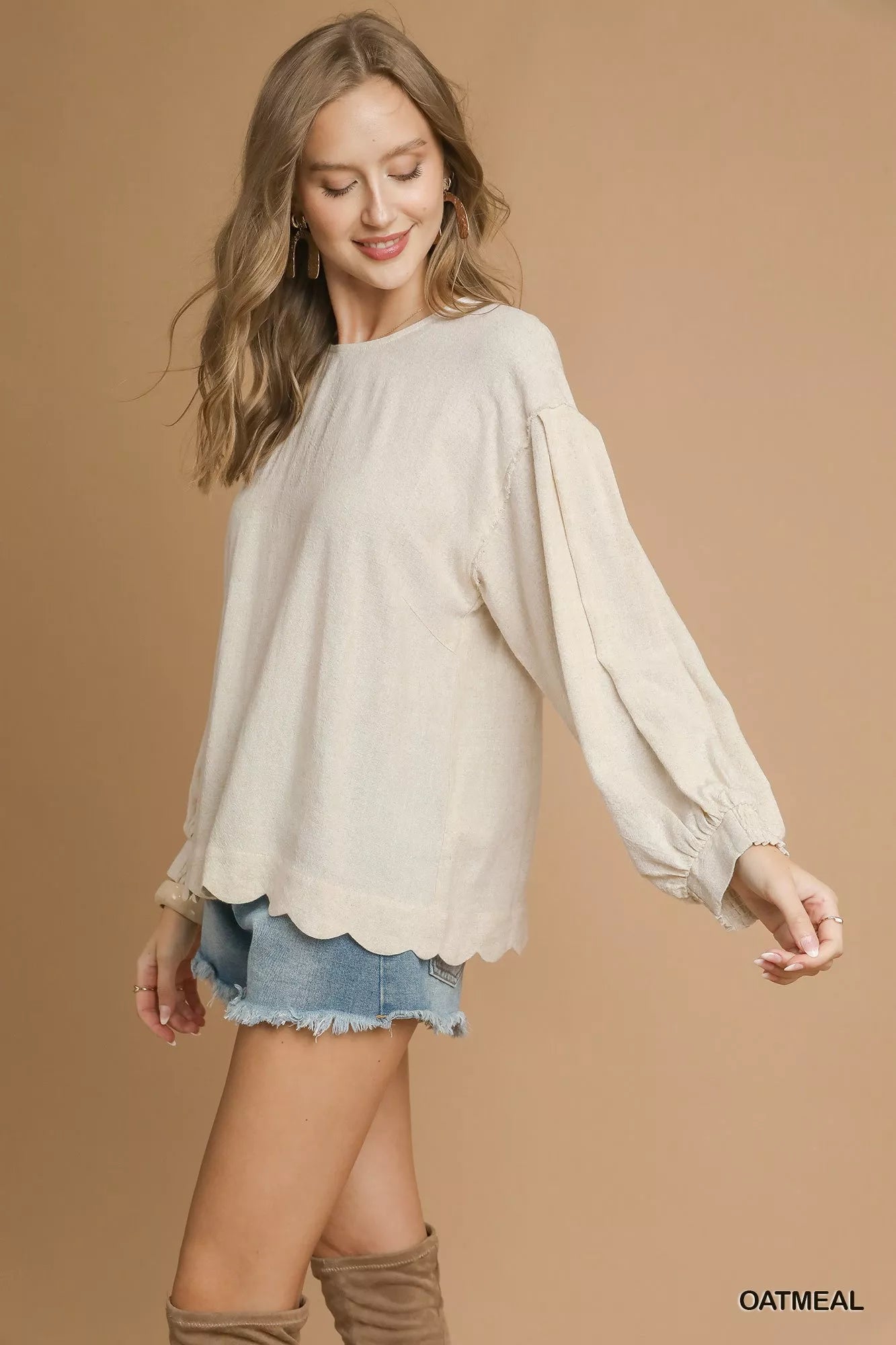 Linen Scallop Hem Blouse