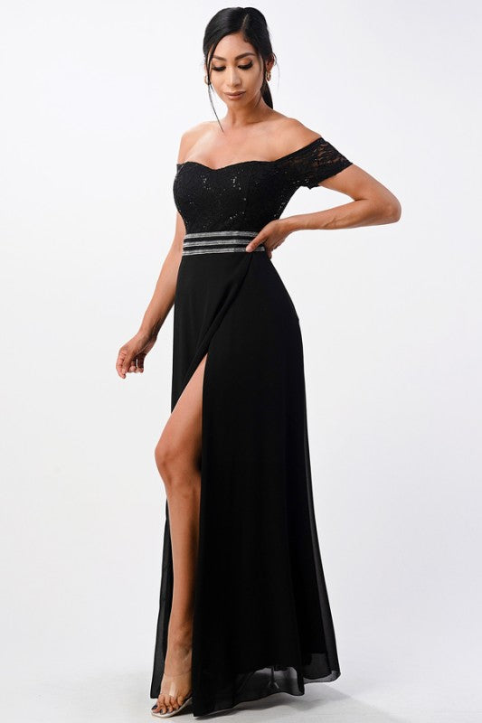 Off-Shoulder Full-Length A-Line Dress