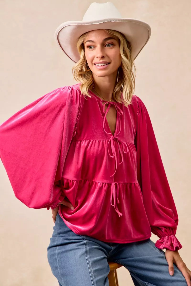 Velvet Bow Tied Blouse