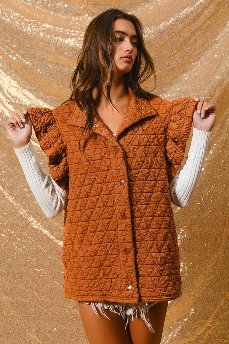 Quilted Knit Ruffle Sleeve Vest