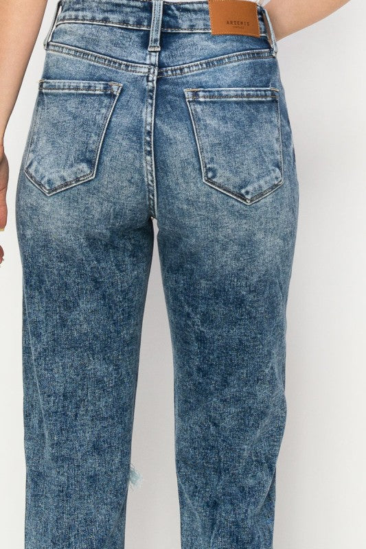 High Rise Stretch Distressed Mom Jeans