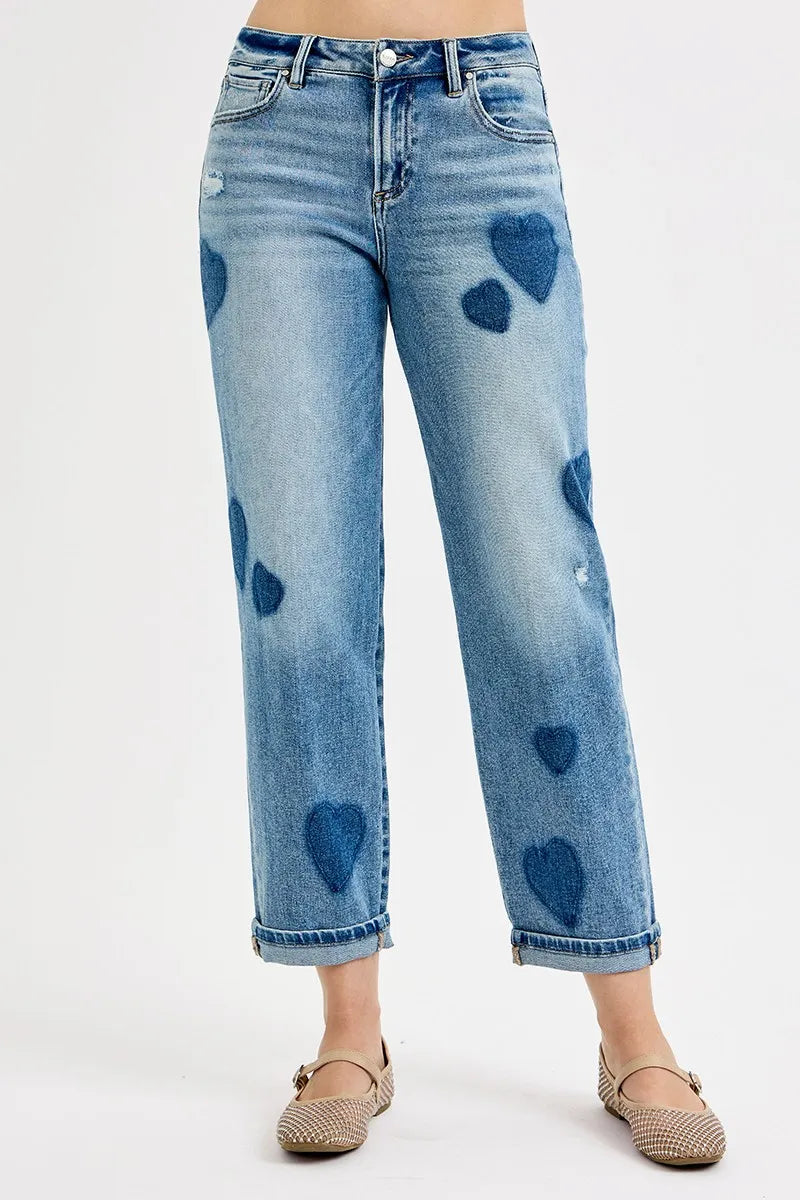 Mid Rise Fit-boyfriend Heart Shade Jeans