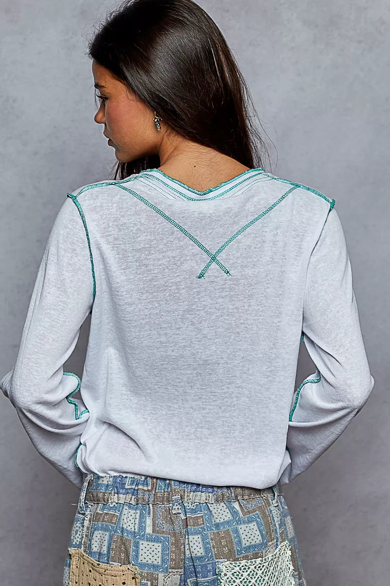 Long Sleeve Top with Contrast Stitching