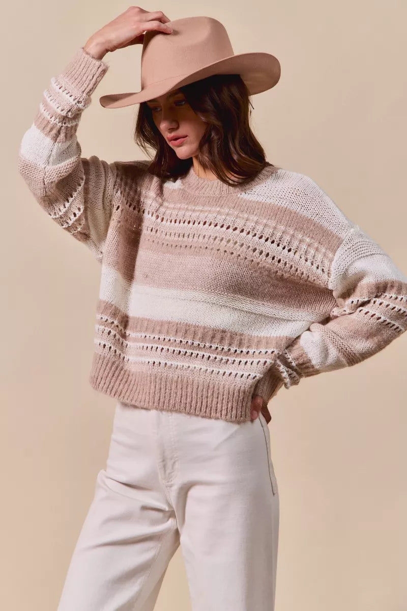 Variegated Stripe Textured Loose Fit Sweater