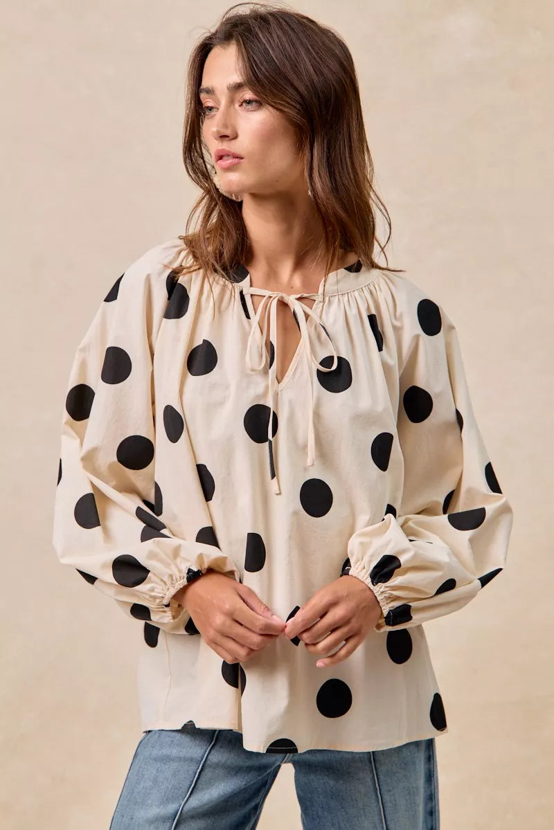 Polka Dot Balloon Sleeves Blouse