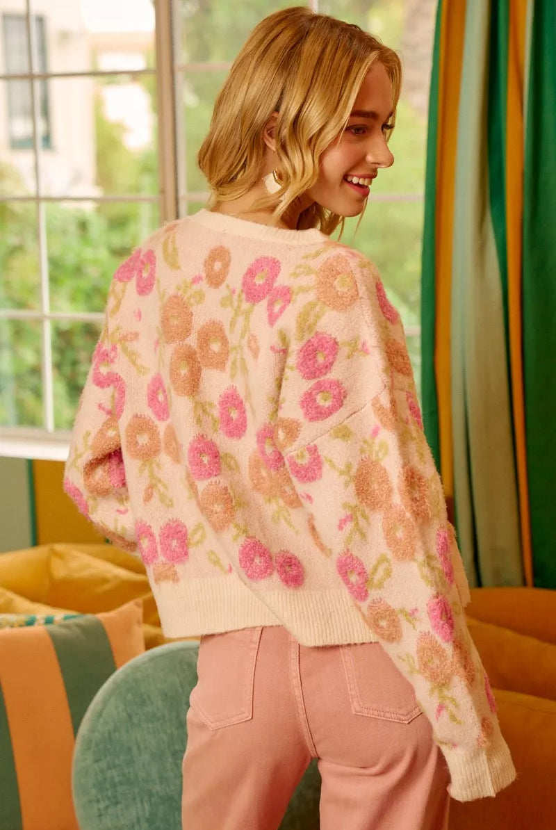 Towel Texture Floral Pattern Sweater