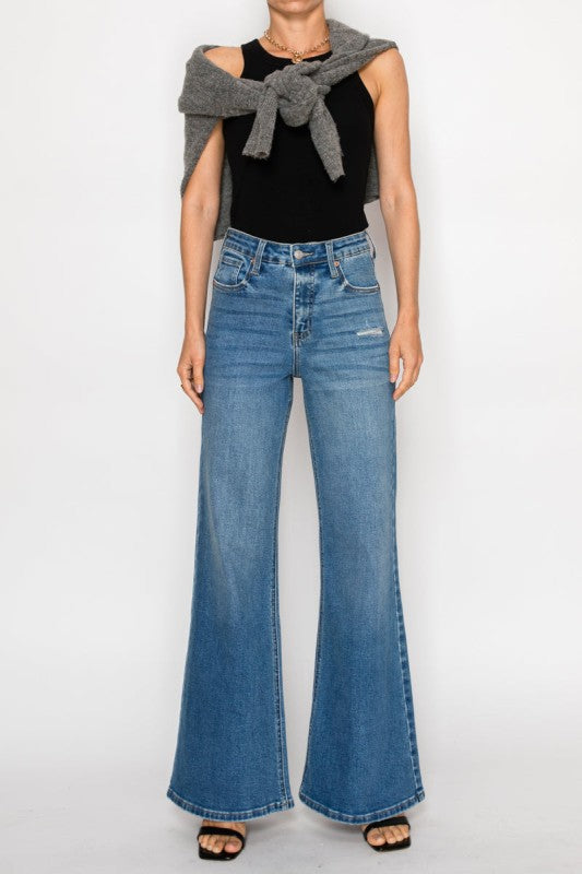 High Rise Tummy Control Relaxed Palazzo Jeans