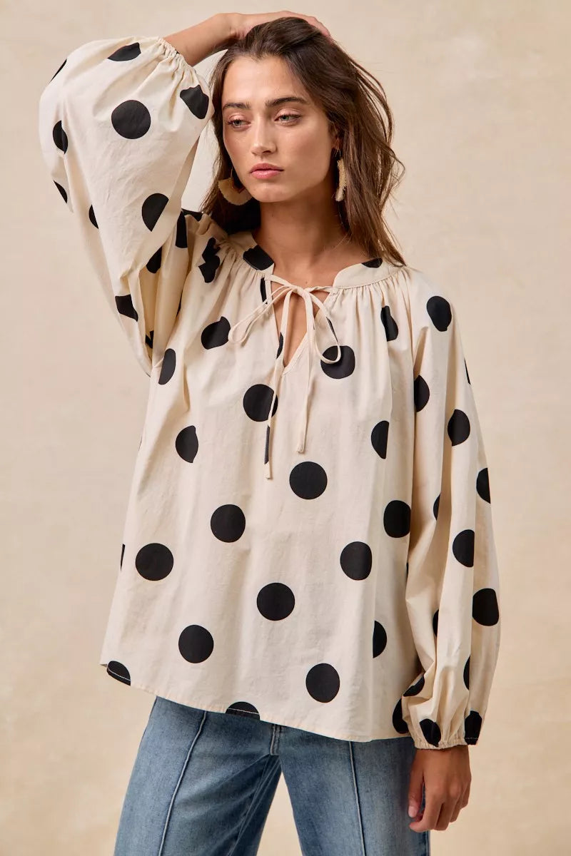 Polka Dot Balloon Sleeves Blouse