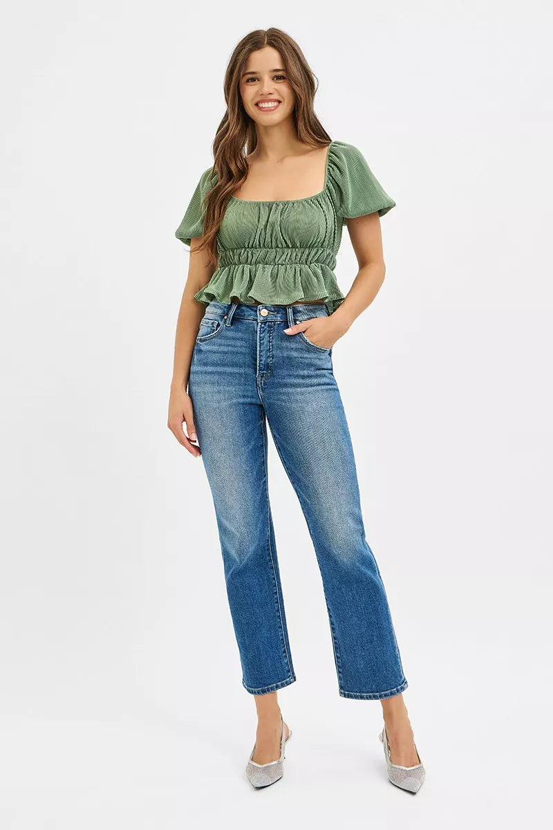 Tummy Control High Rise Crop Straight Jeans