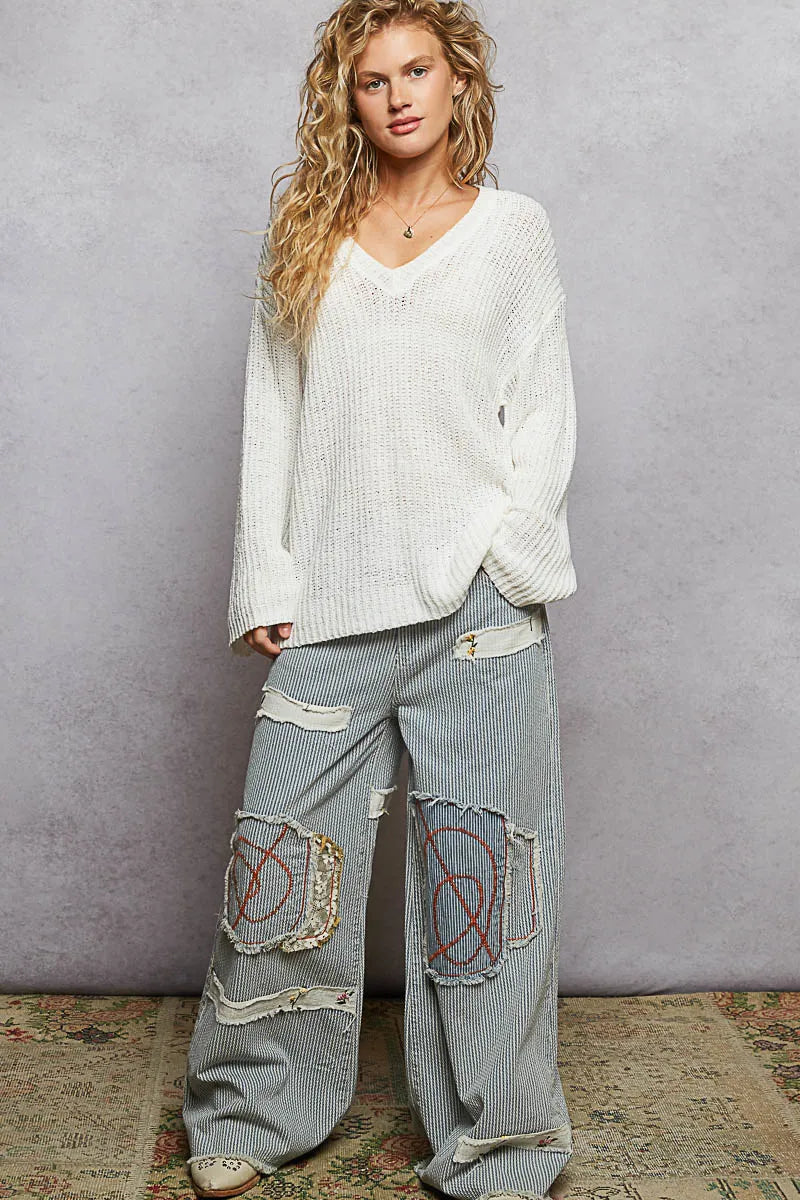 Oversized V-Neck Knit Top