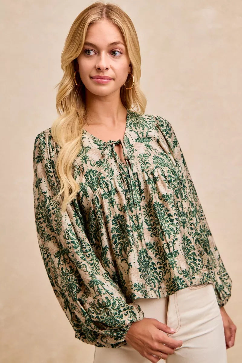 Printed Woven Front Tied Blouse