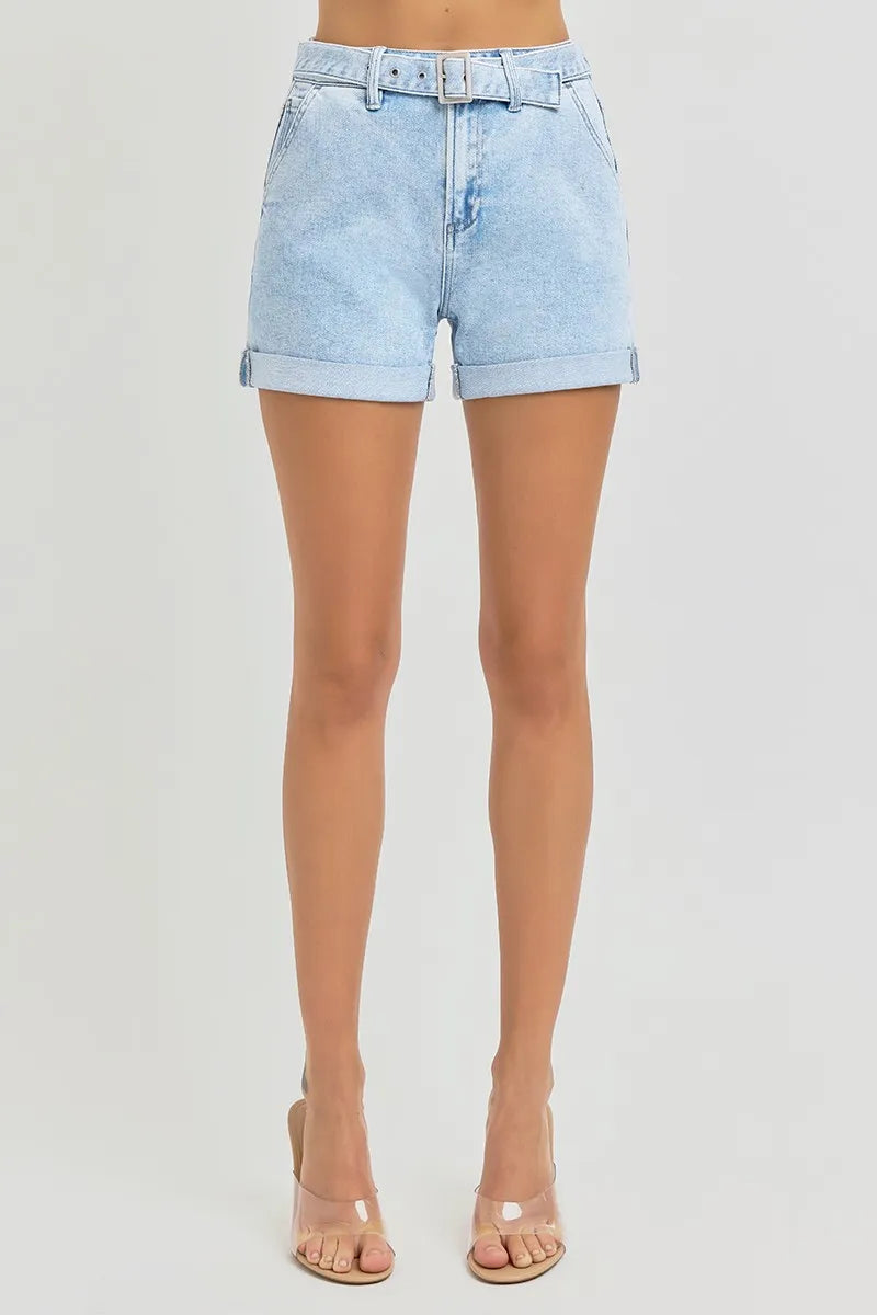 High Rise Belted Roll Up Shorts