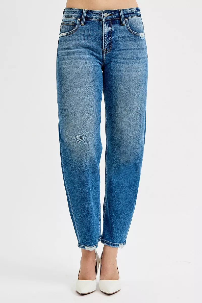 Tummy Control High Rise Ankle Slim Barrel Jeans