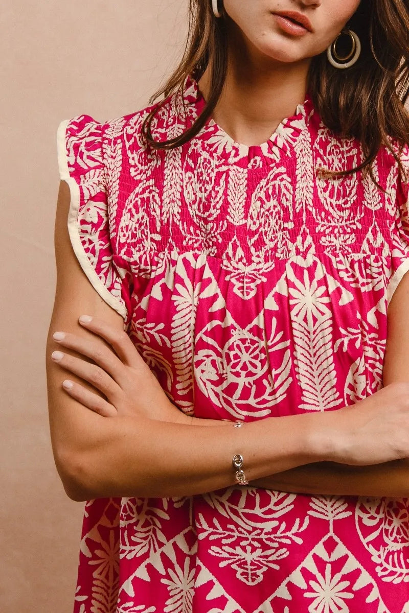 Printed Ruffle Sleeve Top