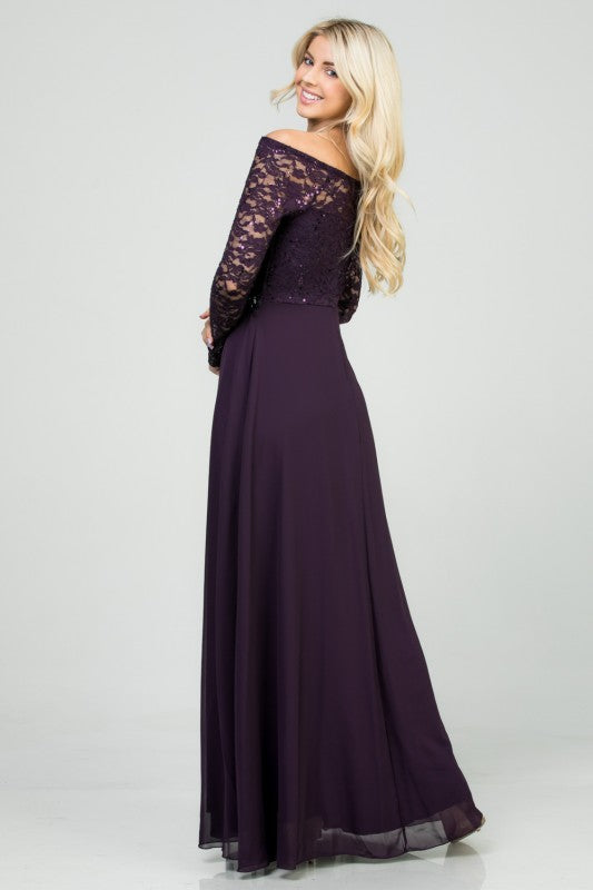 Lace Bodice A-Line Full-Length Dress