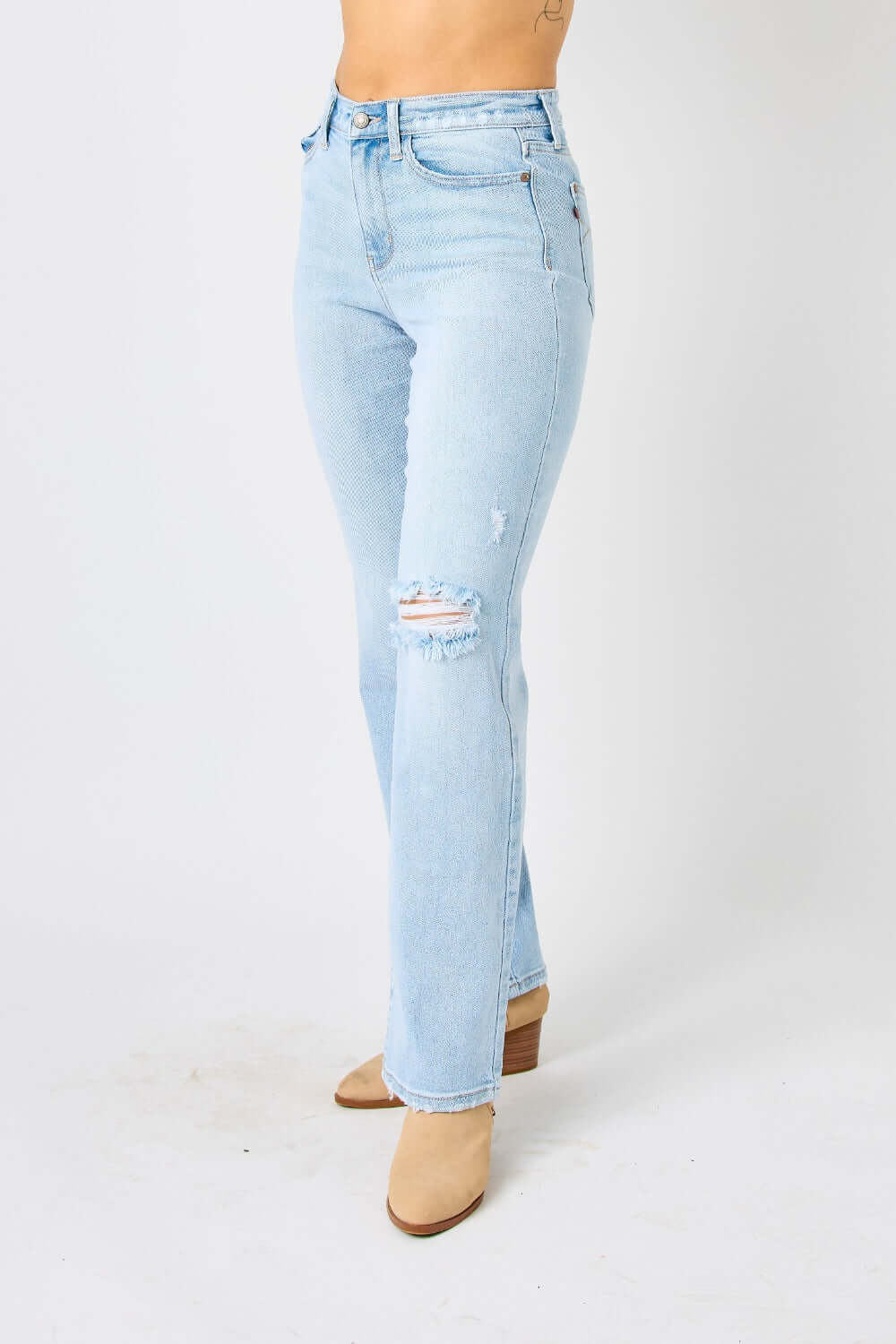 High Waist Distressed Straight Jeans
