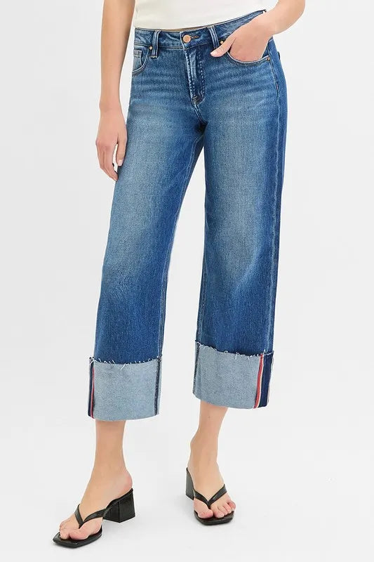 Tummy Control Mid Rise Wide Cuffed Jeans