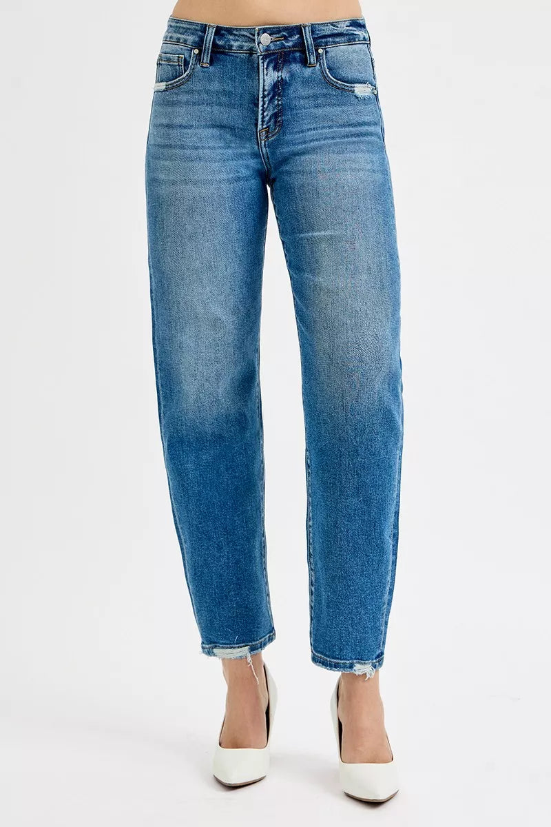 Tummy Control High Rise Ankle Slim Barrel Jeans