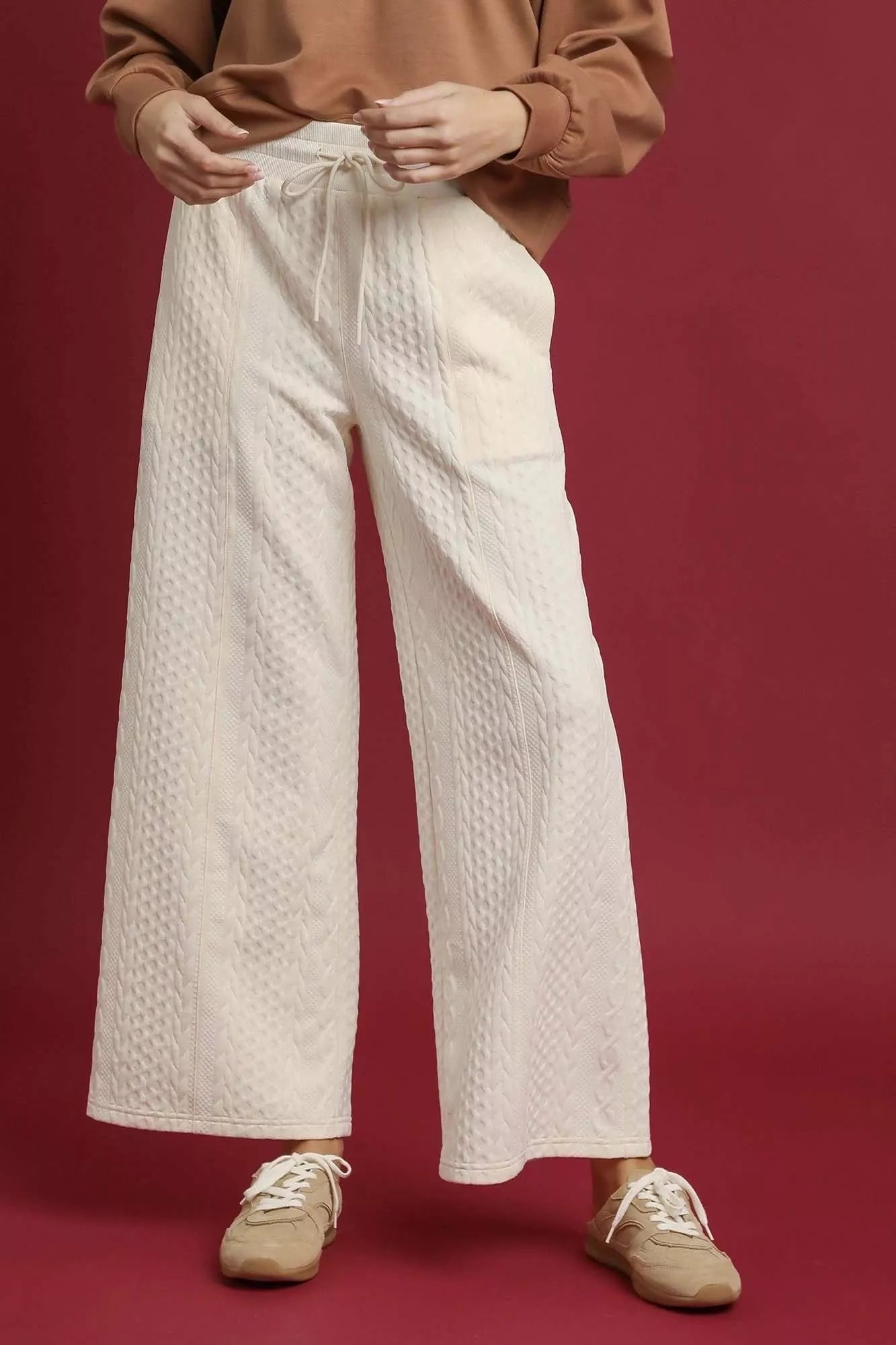 Cable Knit Textured Wide Leg Pants