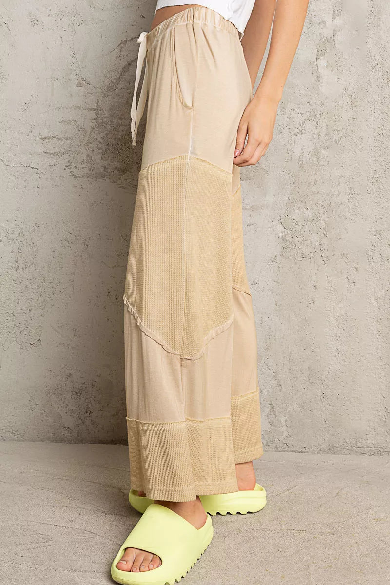 Elastic Waistband Wide Leg Pants with Drawstring