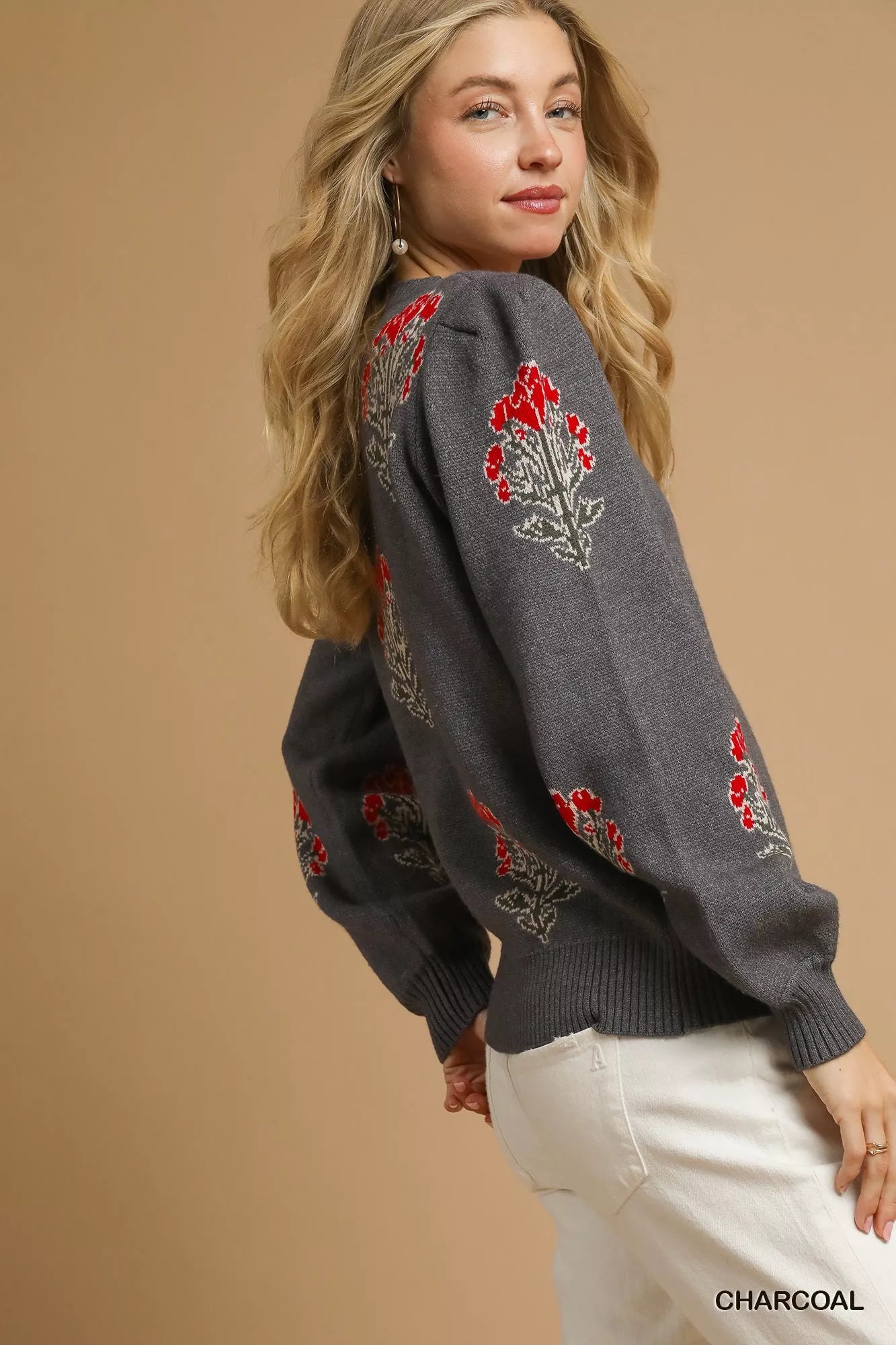 Single Flower Stem Jacquard Sweater