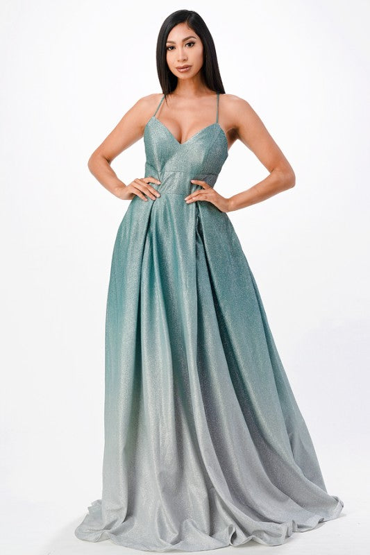 Spaghetti Strap Open Back Floor-Length Gown