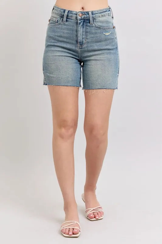 Judy Blue High Waist Vintage Wash Side Slit Denim Shorts