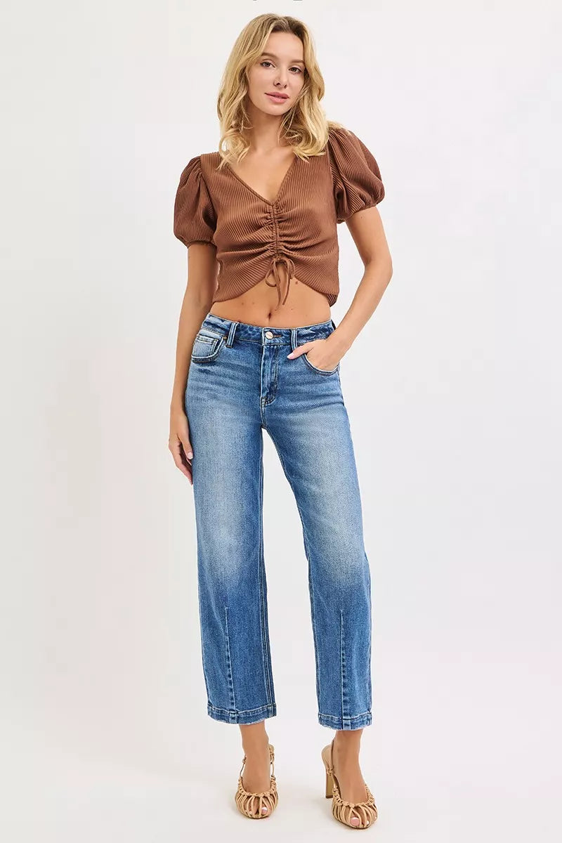 High Rise Crop Boyfriend Tapered Jeans
